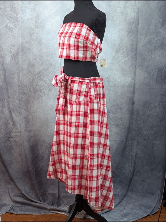 Free People Dresses & Skirts - Free People Red and White Plaid Maxi Skirt with Side Bow And Matching Crop Top